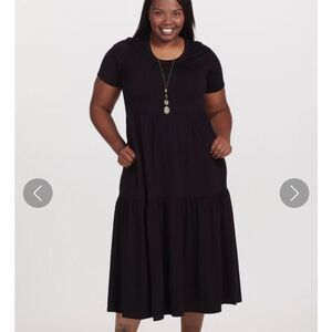 Wool x women’s 2x Lucia dress black merino wool tiered short sleeve capsule